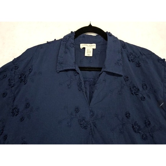 Laura Ashley Tops - Laura Ashley Blouse 2X Floral Embroidery Eyelet 3D Cottagecore Balloon Sleeve